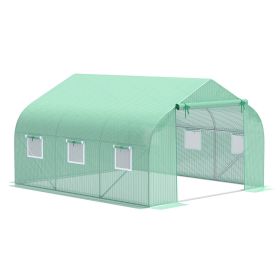 Outdoor Walk-In Tunnel Greenhouse 11.5 X 10 X 6.5 With Roll-up Windows Zippered Door PE Cover Green (Color: Green)